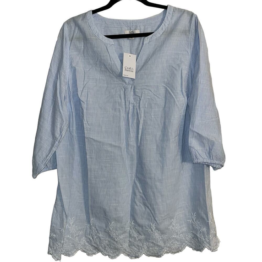 Light Blue Blouse with Embroidered Hem